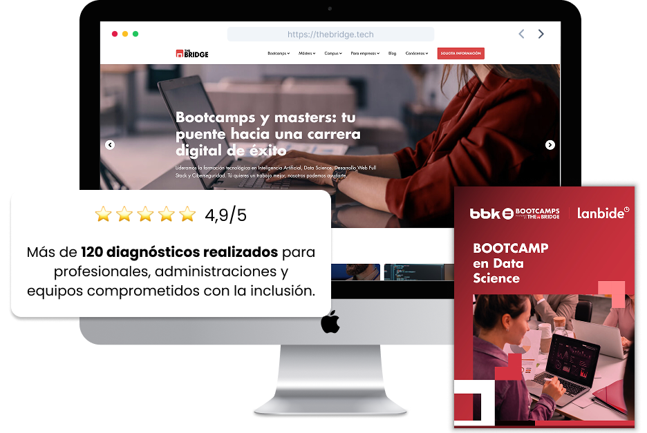 Mockup de un informe de una auditoría de accesibilidad mostrando una página web en pantalla de ordenador.